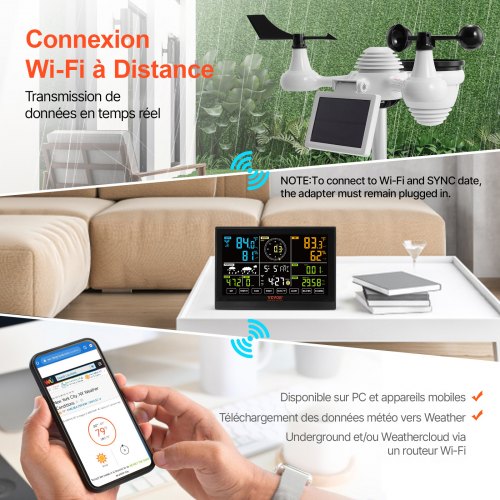 Sääasema, 7-in-1 Wi-Fi sisä- ja ulkokäyttöön, 19.1x12.7x2.9 cm, värinäyttö