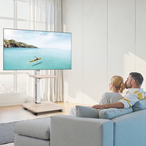 TV-bord, Rullende mobil TV-vogn, 66x38x136,5-162 cm, Justerbar