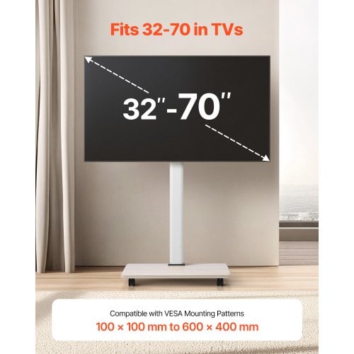 TV-bord, Rullende mobil TV-vogn, 66x38x114,5-135 cm, Justerbar, Metal