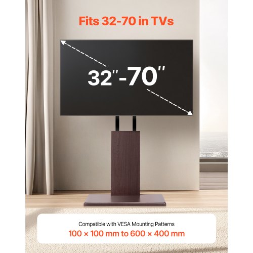 TV-bord, Universalt bordstativ, 66x40x106,5-134 cm, Justerbart, Sort, Metal