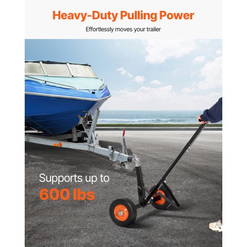 Trailer-dolly, 600 lbs næsevægtskapacitet, 254 mm hjul, kulstofstål