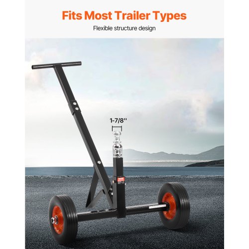 Trailer-dolly, 600 lbs næsevægtskapacitet, 254 mm hjul, kulstofstål