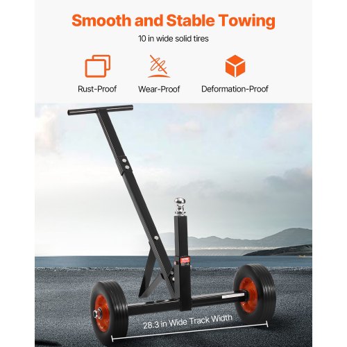 Trailer-dolly, 600 lbs næsevægtskapacitet, 254 mm hjul, kulstofstål