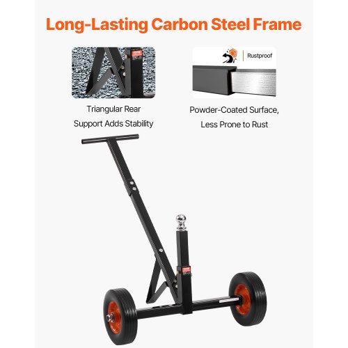 Trailer-dolly, 600 lbs næsevægtskapacitet, 254 mm hjul, kulstofstål