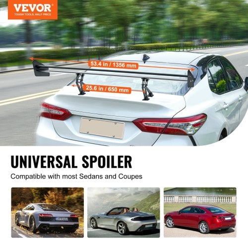 Bagspoiler GT-stil Justerbar 135x30x35 cm Sort, Aluminiumlegering