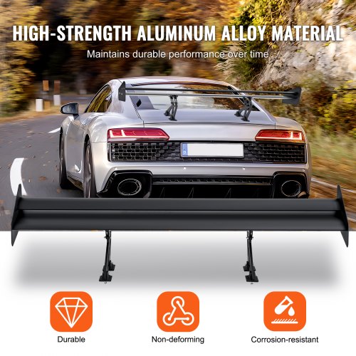 Bagspoiler GT-stil Justerbar 135x30x35 cm Sort, Aluminiumlegering