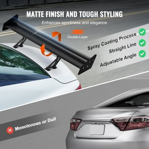 Bagspoiler GT-stil Justerbar 135x30x35 cm Sort, Aluminiumlegering