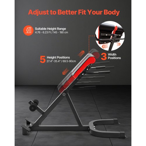 Roman Chair Hyperextension bænk justerbar, sort