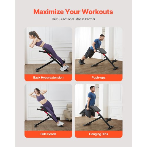 Romersk stol, hyperextensionsbænk, justerbar, sammenklappelig, kulstofstål, 113 kg, sort