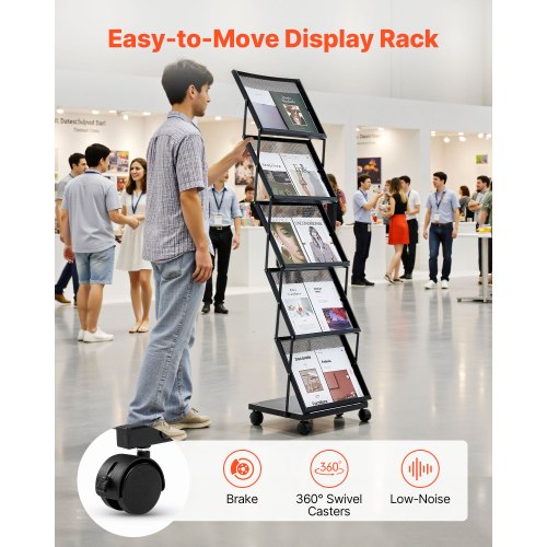 Brochure Display Rack, 45.5x39x165 cm, Metal, Sammenklappelig Opbevaring