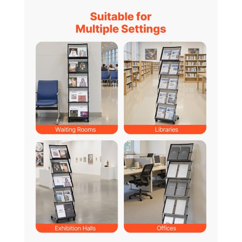 Brochure Display Rack, 45.5x39x165 cm, Metal, Sammenklappelig Opbevaring