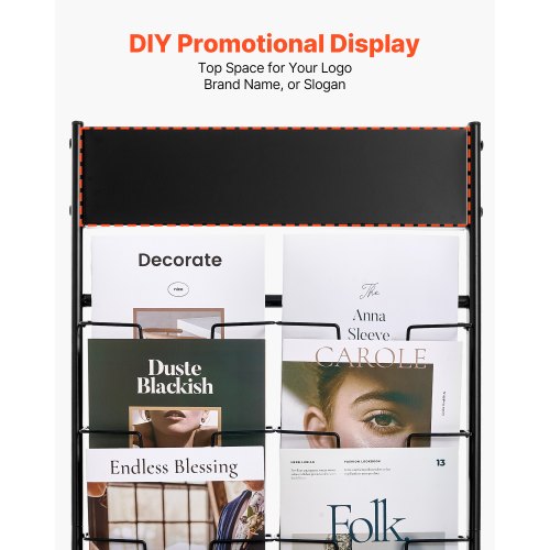 Brochure Display Rack, 490x333x1545 mm, Sort, Metal