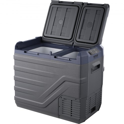 Bil køleskab, 40 L dobbeltzone transportabel fryser, 61,8x37,6x51,4 cm, justerbar, opbevaring