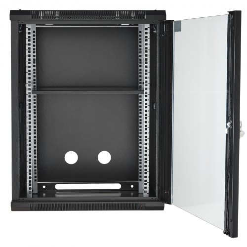 Netværksserver rackskab, 60x45x77 cm, sort, glasdør