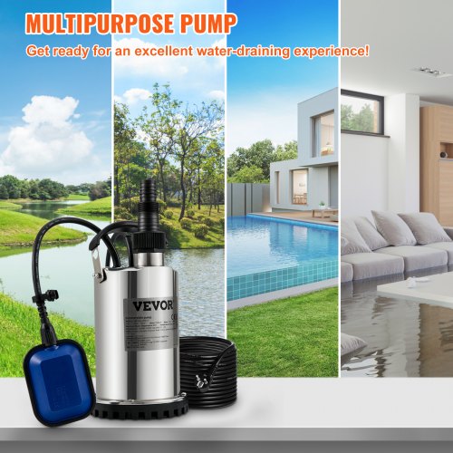 Nedsænkelig vandpumpe, 550W, 9500L/H, 10 m ledning, rustfrit stål