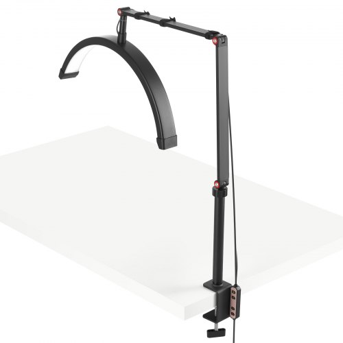 Skrivebordslampe, 20W clip-on halvmåne vippelys med telefonholder, justerbar lysstyrke, sort, aluminiumlegering