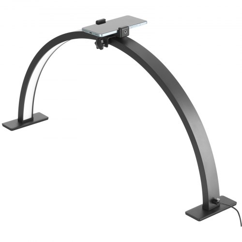 Skrivebordslampe, 30W Halvmåne LED med mobilholder, justerbar lysstyrke, sort, aluminium