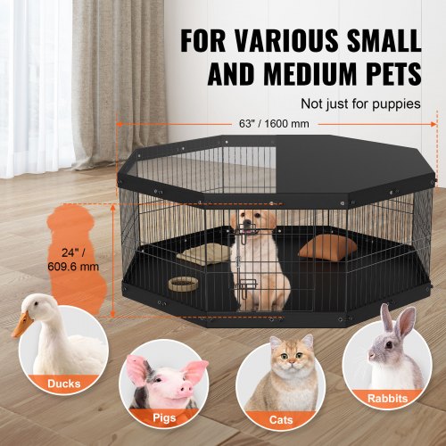Hundegård, 8-panel foldbar metal hundelegegård 160x160x61 cm, sort, indendørs udendørs