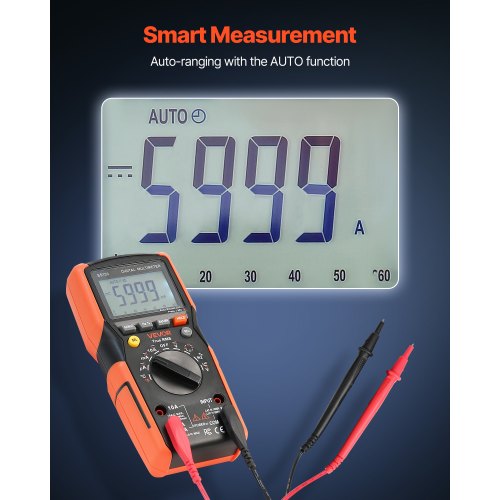 Digital multimeter, 190x95x60 mm, automatisk områdevalg, elektrisk tester