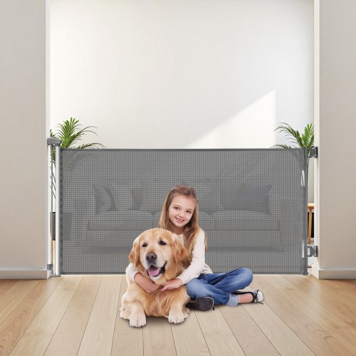 Utdragbar säkerhetsgrind för barn, 143x79,5 cm, grått nät