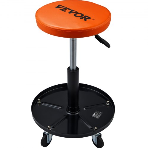 Mekanikerstol, justerbar højde 56–71 cm, sort+orange, polstret værkstedsstol med værktøjsbakke