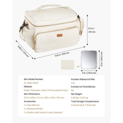 Brystpumpe Taske, 35x25.5x21 cm, Beige, Vandtæt måtteopbevaring