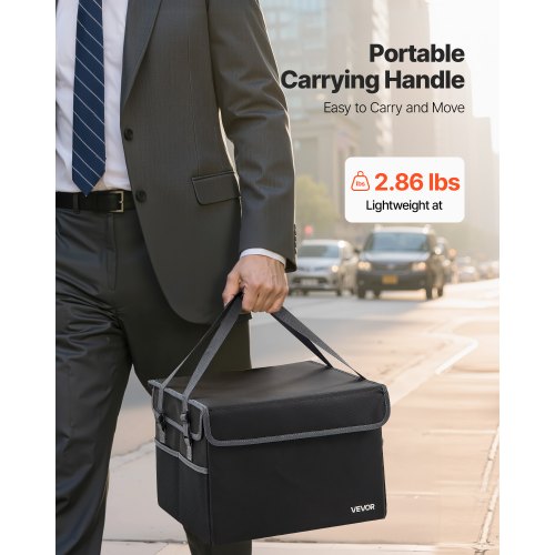 Brandsikker dokumentboks, 34x39,7x26 cm, sort, varmeisoleret opbevaring