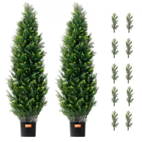 Kunstig cedertræ topiary, 38x38x123 cm, grøn, indendørs udendørs dekoration