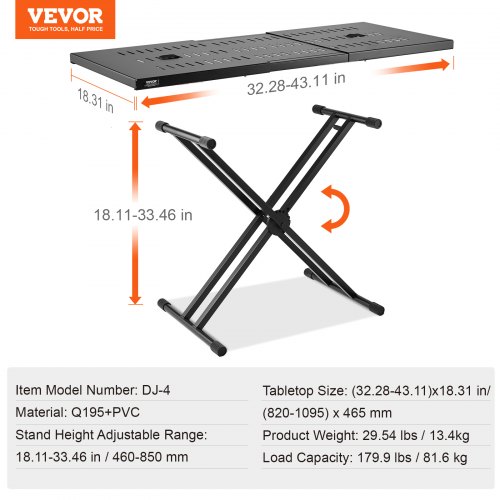 DJ-bordstativ, 82-109,5x46,5 cm, justerbar højde, metal