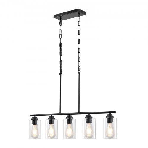 Loftlampe, 5-lys køkkenø justerbar, metalramme, klart glas