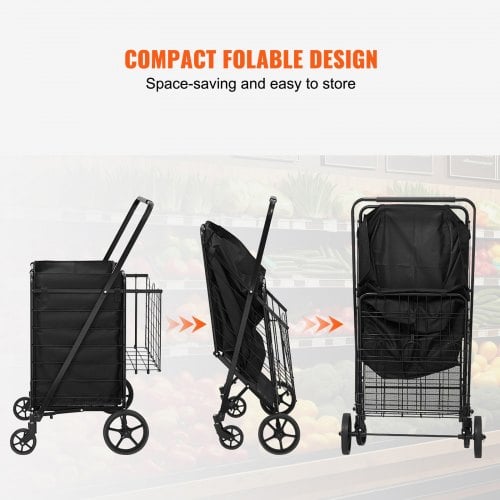 Hopfällbar shoppingvagn, 63,8x66,2x105,3 cm, svart, metallnätbas