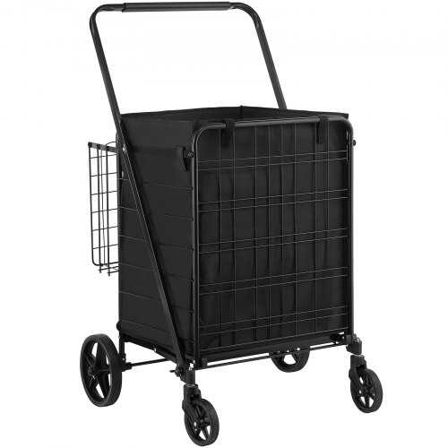 Hopfällbar shoppingvagn, 63,8x66,2x105,3 cm, svart, metallnätbas