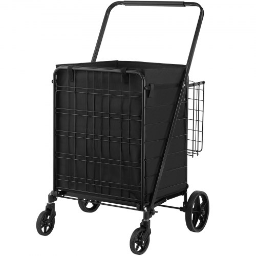 Hopfällbar shoppingvagn, 63,8x66,2x105,3 cm, svart, metallnätbas