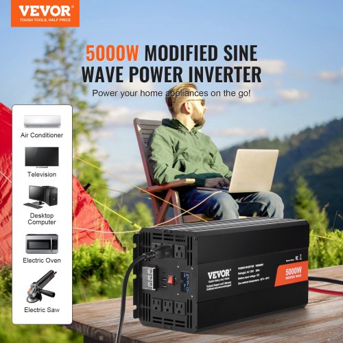 Strøminverter, Modificeret Sinusbølge 5000W DC 12V til AC 230V, Aluminium