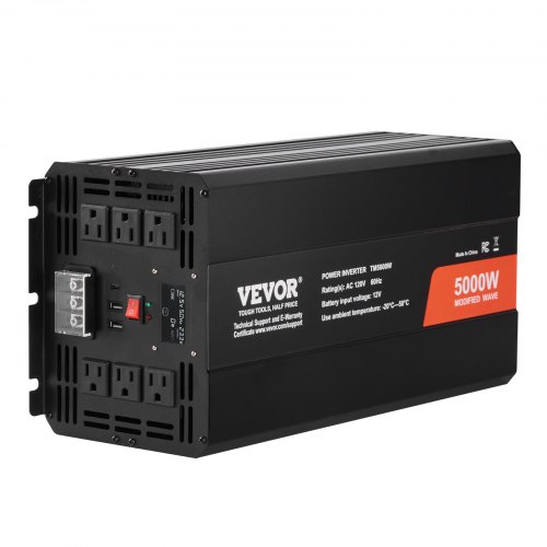 Strøminverter, Modificeret Sinusbølge 5000W DC 12V til AC 230V, Aluminium