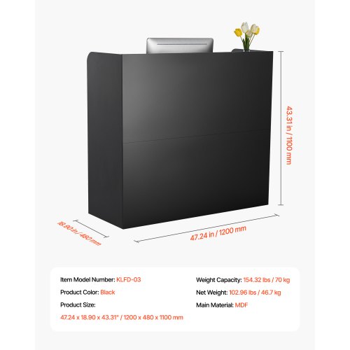 Reception Skranke, 120x48x110 cm, Sort, Opbevaring