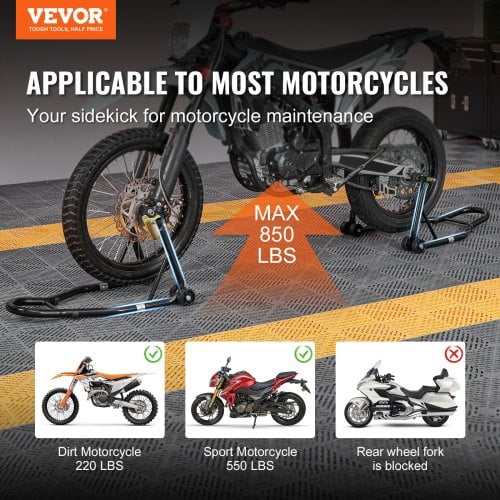 Motorcykelstativ, For- og baghjulsløft 47x69x34,5 cm 55x78x36,5 cm Sort, Stål