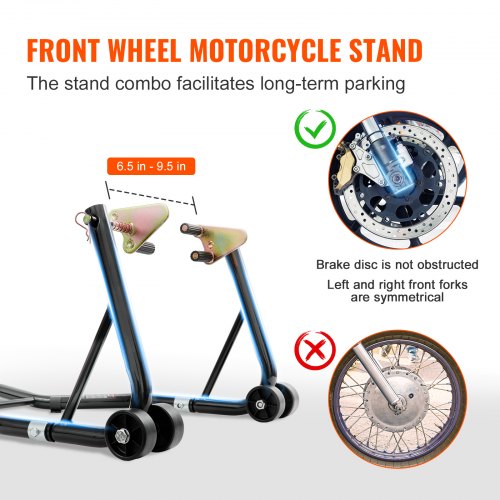 Motorcykelstativ, For- og baghjulsløft 47x69x34,5 cm 55x78x36,5 cm Sort, Stål