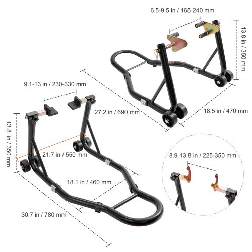 Motorcykelstativ, For- og baghjulsløft 47x69x34,5 cm 55x78x36,5 cm Sort, Stål