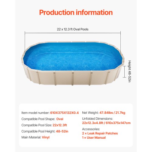 Pool-liner, 610x375x132 cm, vinyl