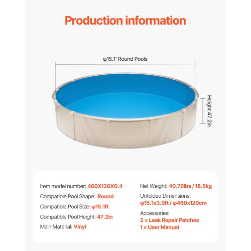 Poolforing, 460x120 cm, Ensfarvet, Vinyl