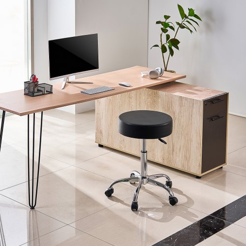 Rullpall, 54x54x55-71 cm, Svart, Justerbar PU-läder