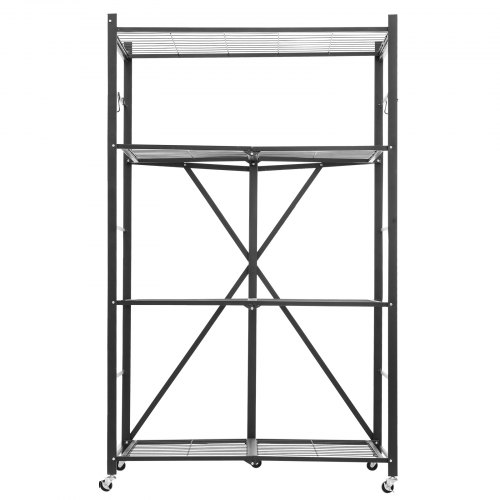 Förvaringshylla, 4-vånings fällbar metallhylla, 91x53x152 cm, svart