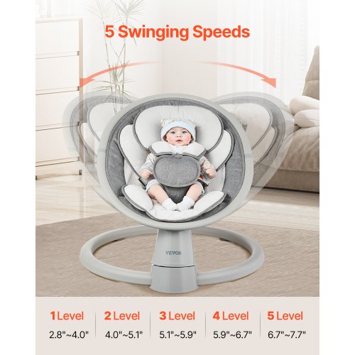 Babygynge, 69x61x52 cm, Bærbar, Justerbar, Bluetooth Musik