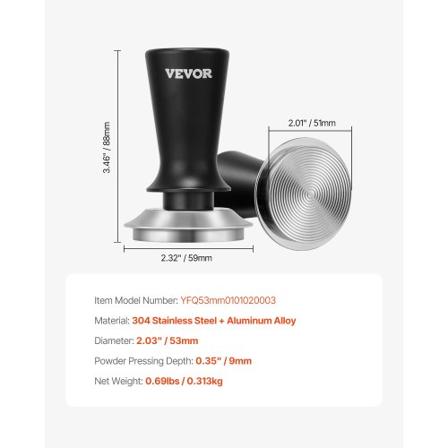 Espresso tamper, 51 mm, rustfrit stål, skridsikkert håndtag