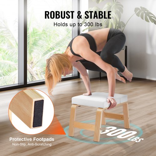 Yoga hovedstandsbænk, 65x40x38 cm, hvid, træramme