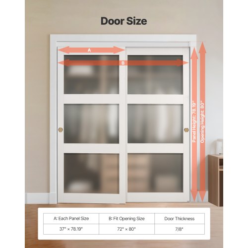Skydedør til garderobe, 182,9x203,2 cm, Hvid, Massivt træ og MDF