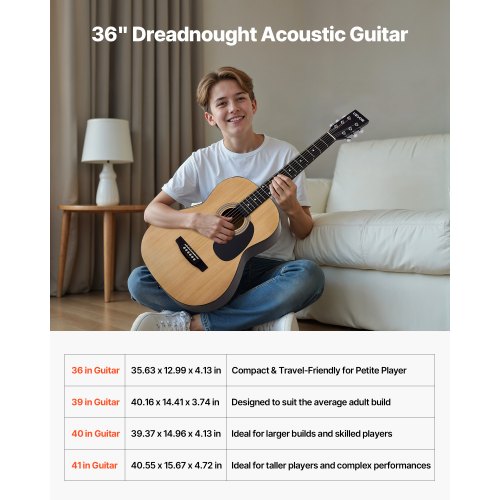 Akustisk guitar, 91x33x10,5 cm, natur, begynderpakke