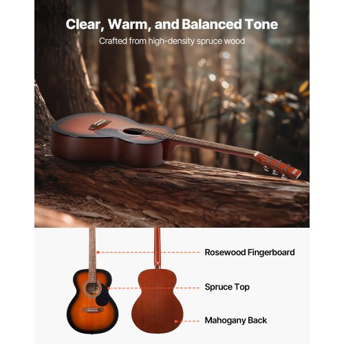 Akustisk guitar, Dreadnought begynderpakke, 1000x380x105 mm, Sunburst