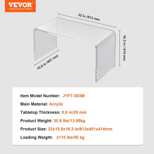 Sofabord, 81.3x40.1x41.4 cm, Transparent, Akryl